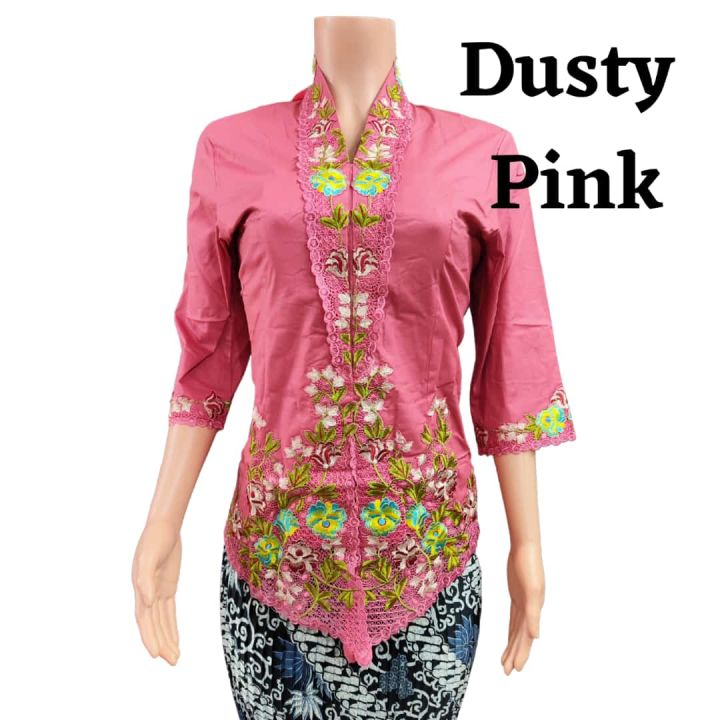 【ready Stock】baju Kebaya Nyonya Warna Dusty Pink Plus Size Lengan 3