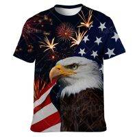 Eagle Printed Mens T-shirt ธงชาติอเมริกันลาย 3D เสื้อยืด สตรีทแวร์แฟชั่นผู้ชายบวกขนาดเสื้อผู้ชายฤดูร้อน XS-5XL