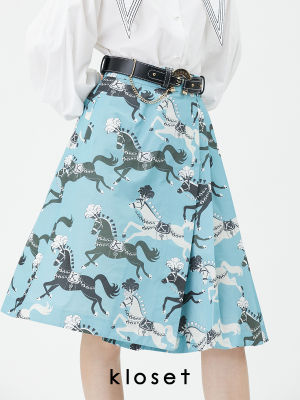 Kloset LUCKY HORSE SKIRT(RS22-S001)กระโปรงแฟชั่น กระโปรงสั้น กระโปรงพิมพ์ลายม้า เสื้อผ้าแฟชั่น