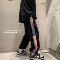 COD SDFGERTERT American Retro Hip-Hop Print Labeling Casual Pants Mens Summer Korean Version Trendy Harajuku Style High Street Wide-Leg Sports