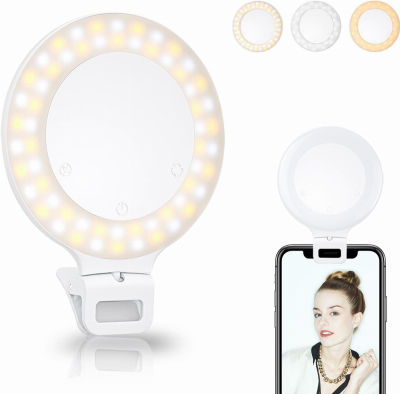 Tomanwai Selfie Ring Light, Clip on Ring Light Touch Control, Rechargeable 800mAh 60 LED Circle Light with 3 Light Modes for iPhone/Android Smart Phone Laptop Photography, Camera Video Recording, Vlog, TikTok 800mAh 60LED