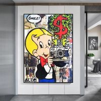 Graffiti Art Alec Monopoly Boy ถือกล้องภาพวาดผ้าใบโปสเตอร์และพิมพ์ Cuadros Wall Art รูปภาพสำหรับตกแต่งบ้าน