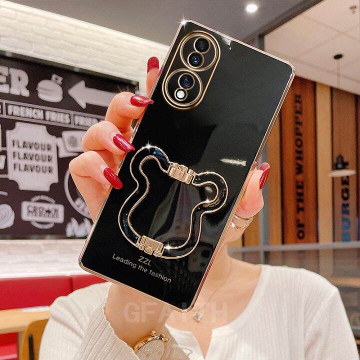 เคสพร้อมส่ง-huawei-honor-90-5g-90-lite-honor-70-lite-2023แฟชั่นใหม่เคสนิ่มชุบขอบตรง-honor70lite-honor90พร้อมฝาหลังที่จับรูปหมีน่ารัก