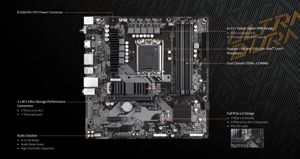 GIGABYTE B760M DS3H AX LGA 1700 Intel B760 M-ATX Motherboard with DDR5, 2*  M.2, PCIe 4.0, USB 3.2 Gen 2 Type-C, WiFi 6E, 2.5GbE LAN, Q-Flash Plus,  PCIe EZ-Latch 