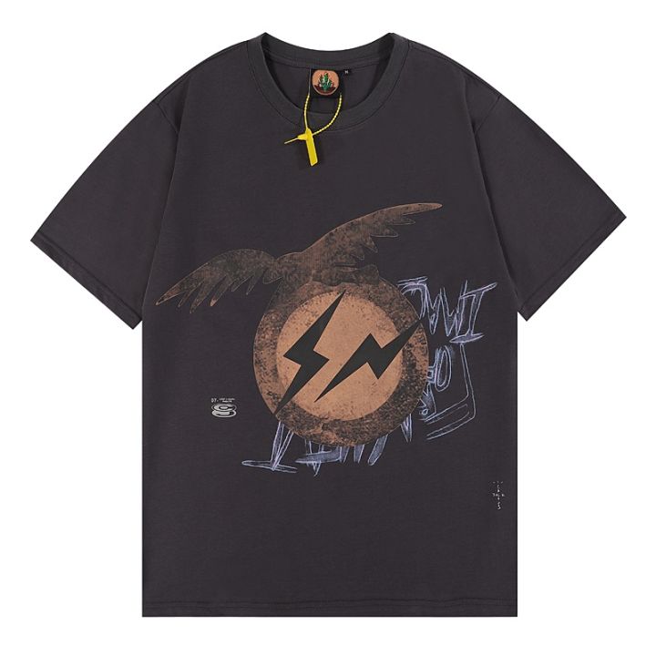 travis-scott-สินค้าใหม่-cactus-jack-fragment-create-tee-ts-lighting-eagle-แขนสั้น-คู่รัก-streetwear-เสื้อยืดแฟชั่น-เสื้อยืดฤดูร้อน