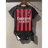 ↂ 2223 New Baby Romper Jersey AC Milan Home Football Jersey Red Black Striped Romper Jersey Short Sleeve Jersey Bodysuit One Piece Size 9/12 Baby Romper Jersey AC Milan