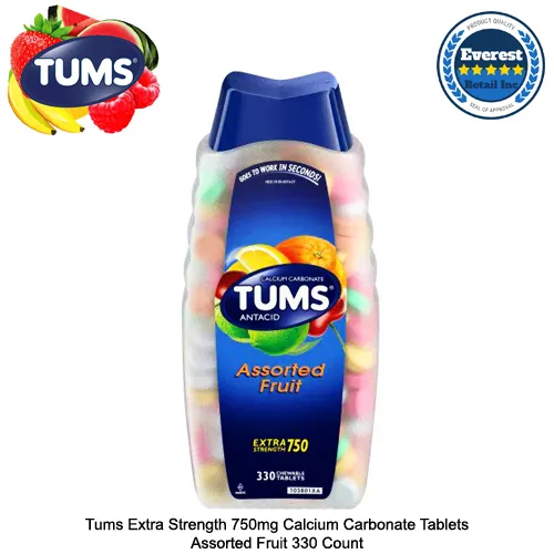 Tums Extra Strength 750mg Calcium Carbonate Tablets Assorted Fruit 330