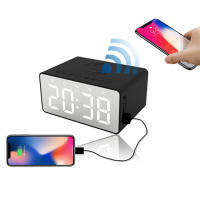 BT508 Mirror Wireless Bluetooth Speaker Protable LED Display FM Radio With Wireless Charger Stereo Subwoofer Mini Alarm Clock