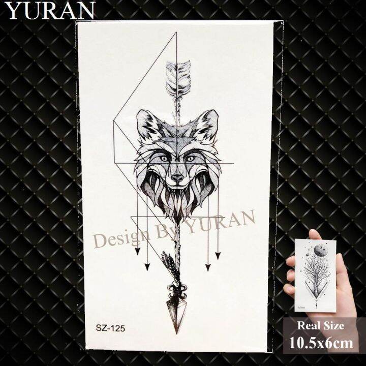 yuran-สติกเกอร์รอยสักรูปสามเหลี่ยมเรขาคณิตปลอมแบบทำมือสำหรับผู้หญิงรอยสักชั่วคราวฮิปฮอปดวงจันทร์ดวงจันทร์แท่งไม้สักลูกศรบนร่างกายของผู้ชาย