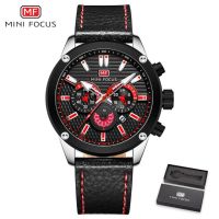 ⌚⌚MINIFOCUS ชุดลำลองบุรุษนาฬิกากันน้ำควอตซ์ชายนาฬิกาโครโนกราฟนาฬิกาสายหนังแบรนด์หรูผู้ชายนาฬิกาข้อมือ