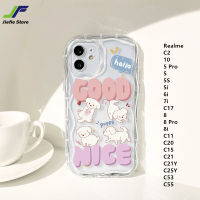 เคสโทรศัพท์มือถือขอบลอนสุนัขการ์ตูน JieFie สำหรับ Realme C2/10/5 Pro / 5 / 5S / 5i / 6i / 7i / C17 / 8 / 8 Pro / 8i / C11 / C20/C15//เคสป้องกันแรงกระเทือน TPU แบบนิ่มน่ารักโปร่งใส C21 / C21Y / C25Y / C53 / C55