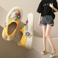 COD DSFGERERERER 2023 Spring Summer New Style Cartoon Trendy Graffiti Slip-On Lazy Casual Thick-Soled Comfortable Loafers Women Canva