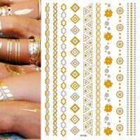 Temporary Tattoos Gold Silver Metallic Tattoo Arm Body Tattoo Cool Bracelet Style Girl DIY Golden Flash Tattoos Stickers