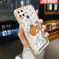 เคส JIUMOO สำหรับ Realme C15เคสลายการ์ตูนน่ารักสีเทียนหน้าแข้งเคสมือถือขอบสี่เหลี่ยมเคลือบด้านข้างกันกระแทกฝาปิดเลนส์เต็มรูปแบบเคสซิลิโคนนิ่ม