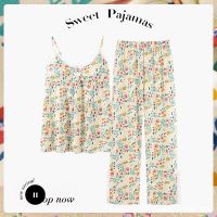 【LZ】✥  Pijama feminino verão suspensórios calças ins vintage fragmentário frenchsweet sexy pode ser desgastado conjunto de duas peças com almofada de mama slee