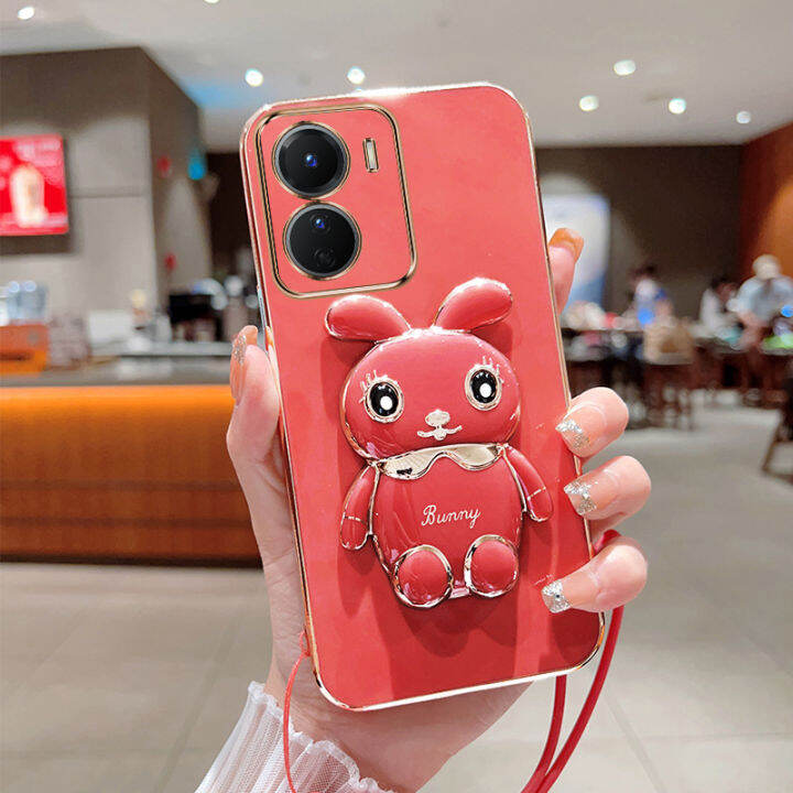 ybdเคสกระต่ายน่ารักสำหรับ-vivo-v27-s16e-s16-s16-pro-v27-pro-ที่ยึดการ์ตูนแบบสามมิติเคสซิลิโคนแบบนิ่มฟรีสายคล้อง