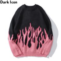 (Free Gift) DARK ICON Pink Flame Off Shoulder Sweater Men Women Autumn Oversized Mens Sweater Knitwear Men Clothing