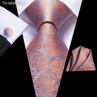 ┋ Hi-Tie Mens Necktie Luxury Orange Blue Novelty Silk Wedding Tie For Men Hanky Cufflink Gift Tie Set Business Party Dropshipping