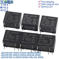 จัดส่งฟรี20pcs HF32F -005 012 024-hs HS3 ZS3 3A 5A DC5V 250VAC 4PIN 5Pin HF32F-G-012-HS 12V 24V Relay