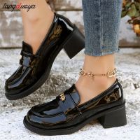 Mary Janes ผู้หญิงปั๊มหนังรองเท้าส้นสูงรองเท้าไม่มีส้น Vintage Block Heel Platform รองเท้า Slip-on ฤดูใบไม้ผลิฤดูใบไม้ร่วง Oxford ปั๊มส้น 43