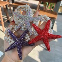 【CW】 New Colored Starfish Star Rhinestones Elastic Hair Bands Headdress Ties Ponytail Holders