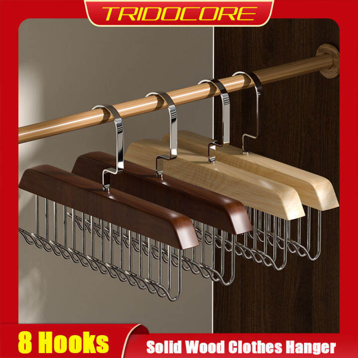 8 Hooks Solid Wood Hanger Anti Slip Multi Hook Coat Rack 360° Rotation