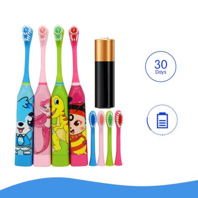 【LZ】¤  Crianças Escova Elétrica Automática Mute Cartoon Teeth Cleaning Brush Battery Powered Teeth Whitening Brush para Boy Girl Kids