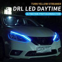 Lampu Jalan กลางวันด้วยเบรครถยนต์ DRL สัญญาณเลี้ยวเลี้ยวกันน้ำไฟหน้าข้างสีเหลืองยืดหยุ่นอุปกรณ์เสริมไฟรถยนต์