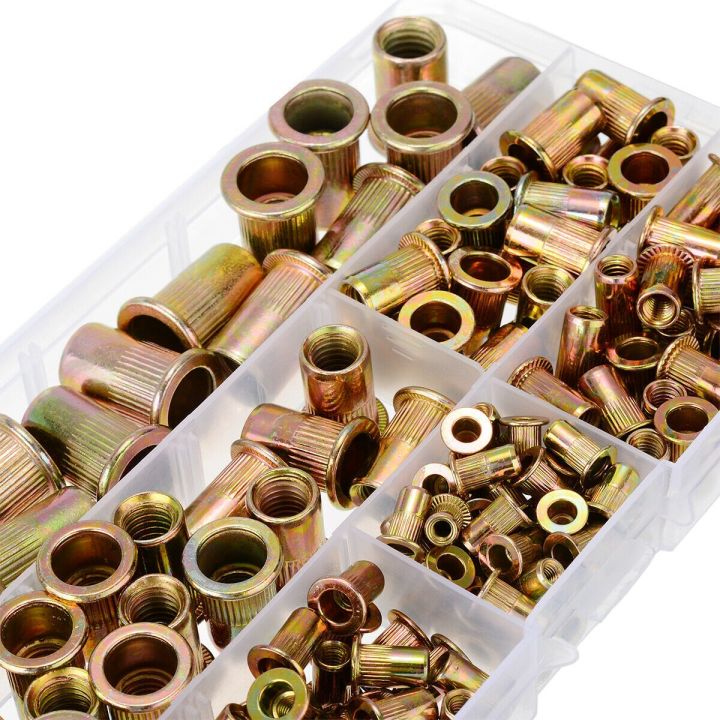 128pcs-m3-m4-m5-m6-m8-m10-m12-carbon-steel-rivet-nuts-flat-head-rivet-nut-multi-sizes-insert-rivet-nuts-set-hardware-parts