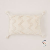 SARABARN Zig Zag Cushion Cover With Tassels | ปลอกหมอนอิงมีพู่ ลายซิกแซก สีเบจอ่อน