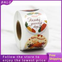 BNLO ฉลากลายตราประทับลาย Happy Thanksgiving ม้วนกาวสติกเกอร์ฟักทอง500ชิ้นป้ายสติกเกอร์กลมตกแต่งงานปาร์ตี้