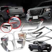 ครอบไฟหน้า + ครอบไฟท้าย รุ่น นิสสัน นาวาร่า NISSAN NAVARA PRO-4X ปี 2020 - 2021 สีโครเมี่ยม โลโก้แดง 4 ชิ้น