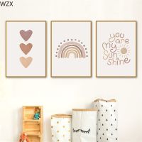 You Are My Sunshine Quotes Nursery Art Print Heart Rainbow Canvas Boho Poster Painting Wall Art Pictures Baby Kids Room Decor Wall Décor