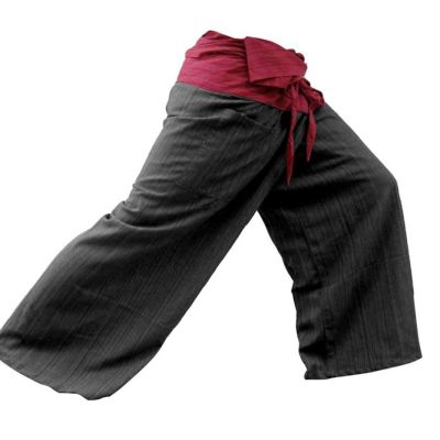 Asian Two tone Red and Black สีแดงกับดำ กางเกงเล เป็นเอกลักษณ์ ใส่สบาย ไม่ร้อน ผ้าฝ้าย มีลายในตัวผ้า คล่องตัว ไม่ร้อน