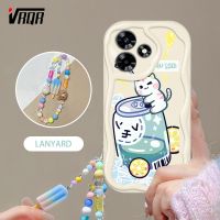 VRQR เคสโทรศัพท์สไตล์ INS สำหรับ Infinix Hot 30 Play Hot 30i X6831 X669 ลายขวดใส่น้ำอัดลมและลูกแมวน่ารักกับ Lridescence สร้อยข้อมือไอศกรีม