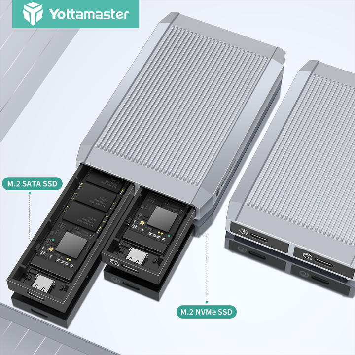 Yottamaster 10Gbps Dual Bay SSD case for M.2 NVMe PCIe / NGFF SATA SSD