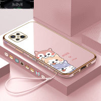 AnDyH Casing Case For OPPO Reno 4Z Reno4 Z 5G Case Fashion Cute Cartoon Dogs Luxury Chrome Plated Soft TPU Square Phone Case Full Cover Camera Protection Anti Gores Rubber Cases For Girls