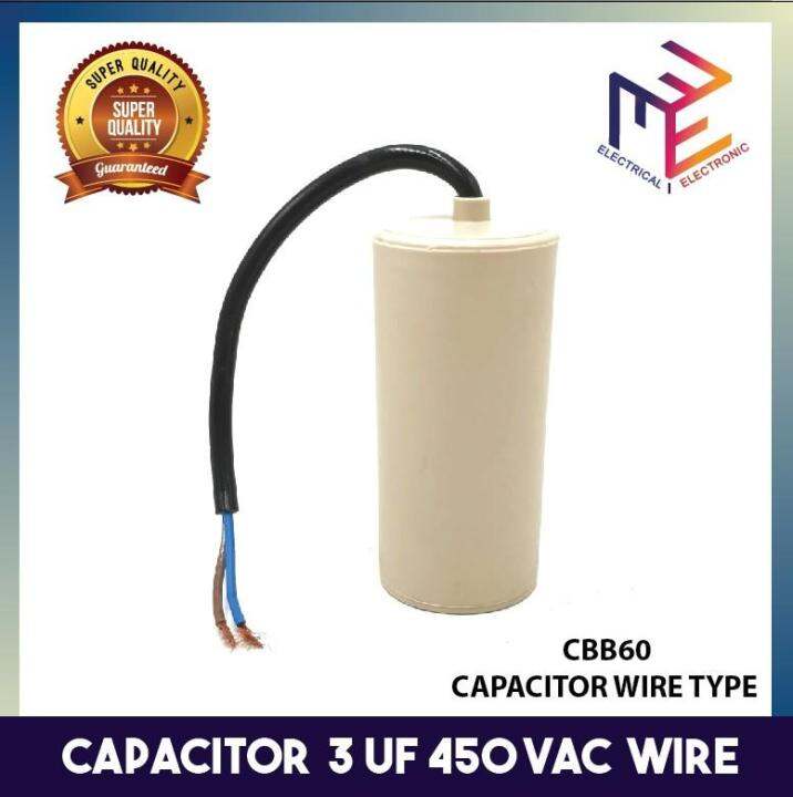 Capacitor 3uf 450VAC Non Polar Motor Run Round Capacitor 5 CBB60 Wire