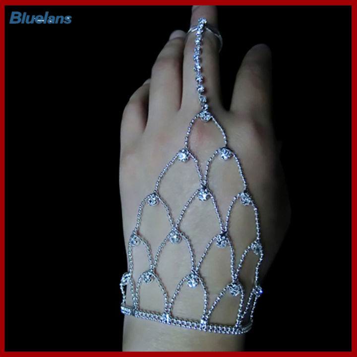 bluelans-กำไลข้อมือเครื่องประดับพลอยเทียมสำหรับสตรี-กำไลข้อมือแหวนใส่นิ้วสำหรับงานแต่งงานเจ้าสาว