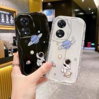 เคสดีไซน์ใหม่ลายการ์ตูนสีดำสำหรับ Oppo Reno 8T 4G ซิลิโคนลายนักบินอวกาศดาวเคราะห์ลอนใหญ่ป้องกันการตกหล่นเคสโทรศัพท์แบบใสแบบนิ่ม