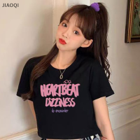 JIAOQI เสื้อยืดคอกลมแขนสั้นเข้ารูปพิมพ์ลายตัวอักษรแฟชั่นฤดูร้อนย้อนยุค