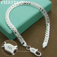 Tieefego 925 Sterling Zilveren Armband 6Mm 20Cm Platte Kant Chain Karabijnsluiting Voor Vrouw Man Wedding Engagement Sieraden