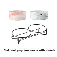 Luxury Marble Ceramic Bowl Raised Cat Dog Food Bowl Pink Golden Food Water Feeder with Stand Nordic Design Pet Supplies