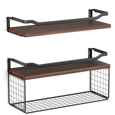 Floating Shelves Bathroom Storage Shelves with Wire Storage Basket Bathroom Shelves over Toilet with Protective Metal Guardrail