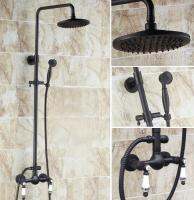 【LZ】♨✴☒  Wall Mounted Rain Shower Torneira Set alças duplas de cerâmica óleo preto friccionado Bronze cabeça redonda mrs513 8