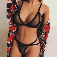 Clothing Women Sexy Two-Piece Underwear Bra Lace-up See-through Mesh Three-Point Sexy Lady Underwear Sexy