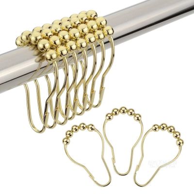 ☢ 1 Set of 12pcs Shower Curtain Hooks Rings Gold Rust-Resistant Shower Curtain Light bulb shape Rings Hooks s