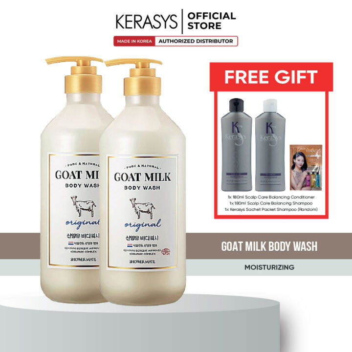 Shower Mate Goat Milk Body Wash Original & Nourishing 2x800ml (Free