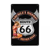 Retro Route 66 ถนนแม่เซ็กซี่ PinUp โลหะโลโก้ที่กำหนดเองประตูจานดีบุกการ์เด้นบาร์ตกแต่งบ้าน 12 x 8 นิ้ว 20 * 30 ซม