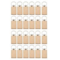 24 Pcs Blank Wooden Key Chain Rectangle Key Chain Tags Wood Keychains Key Ring for DIY Craft